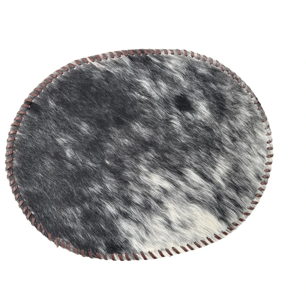 Placemats‎ Set of 4 Genuine Cowhide Oval Hair on Hide Leather Whipstitch Border